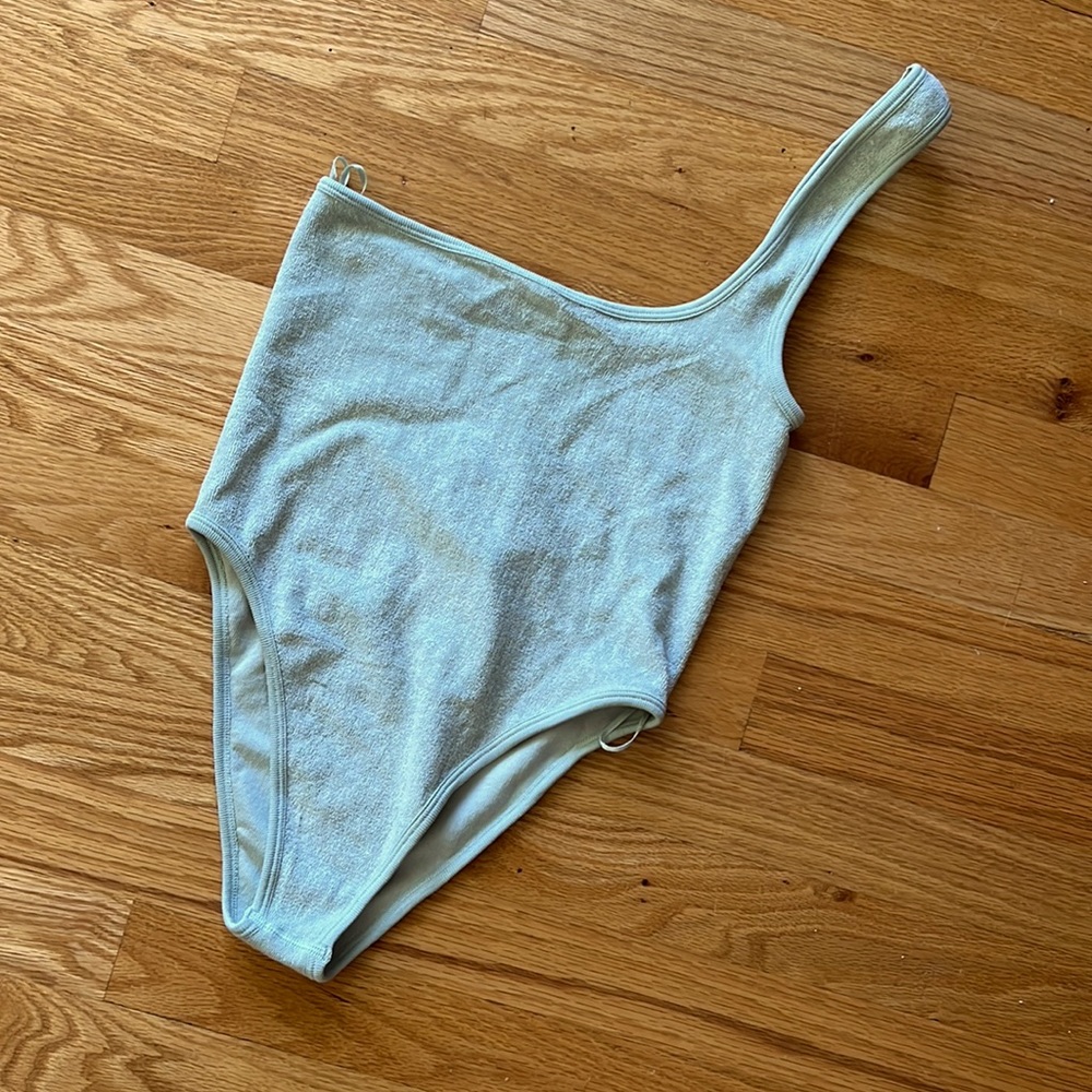 Zara one shoulder terry cloth sea foam color bodysuit XS